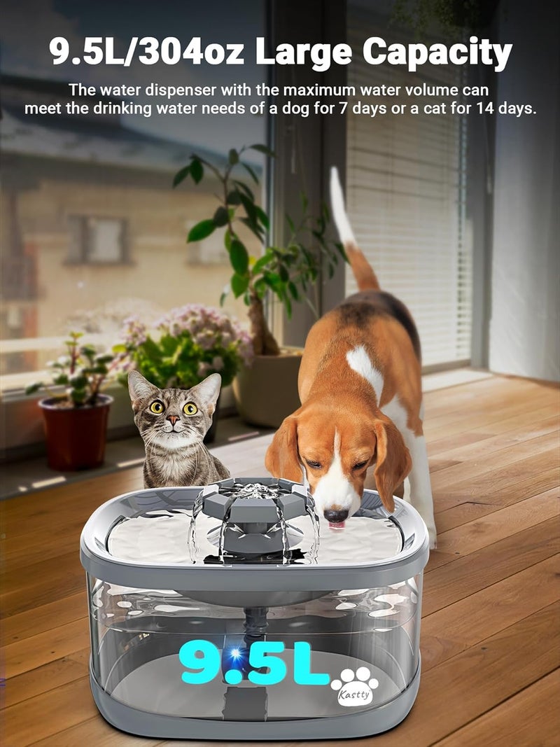 Kastty 2.5Gal/9.5L Dog Water Fountain Extra Large Pet Water Fountain 3 Flow Modes Cat Water Fountain Larger Filter Filtration& Smart LED Pump& Safe Touch, BPA-Free, Quiet for Large Dogs Pets FS68 - Image 2